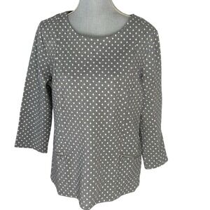 Talbots Womens Large Polka Dot Top Faux Zip Pocket Grey Metallic Sparkle